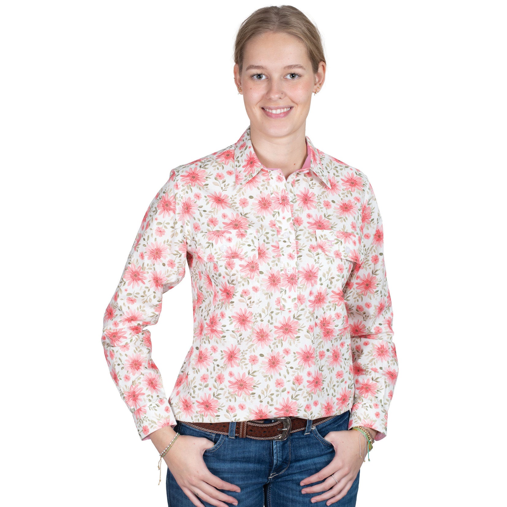 Just Country Wmns Georgie Half Button | Country Clothing - Ladies Shirt | Saddleworld Ipswich