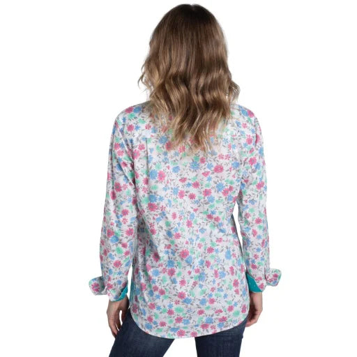 Just Country Wmns Georgie Half Button Print Workshirt Confetti Floral/Turquoise