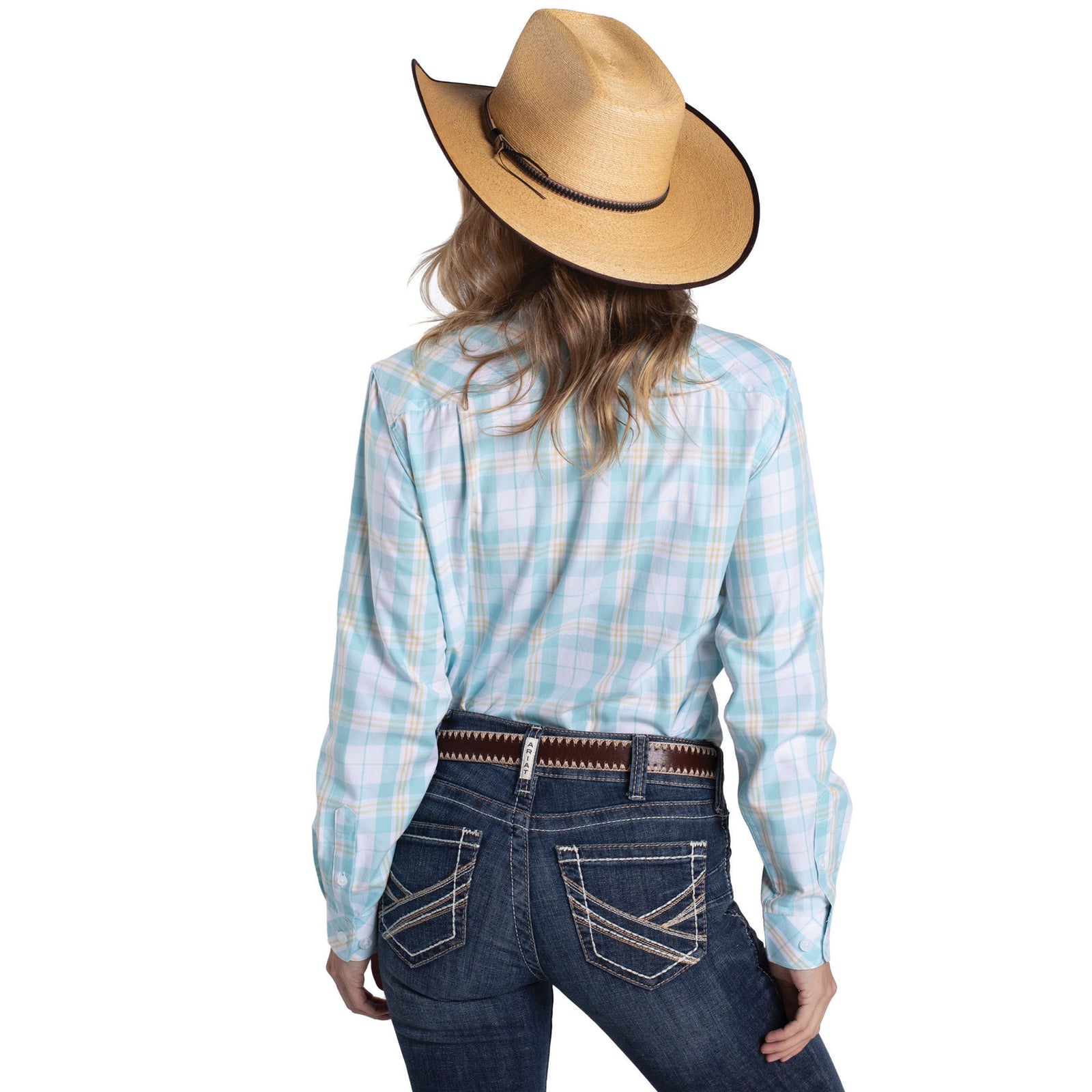 Just Country Wms Abbey Full Button Print Workshirt Porceline Blue and White Plaid