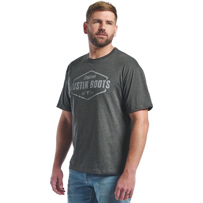 Justin Men's Hexagon Outline Tee | Country Clothing - Mens Polos and T Shirts | Saddleworld Ipswich