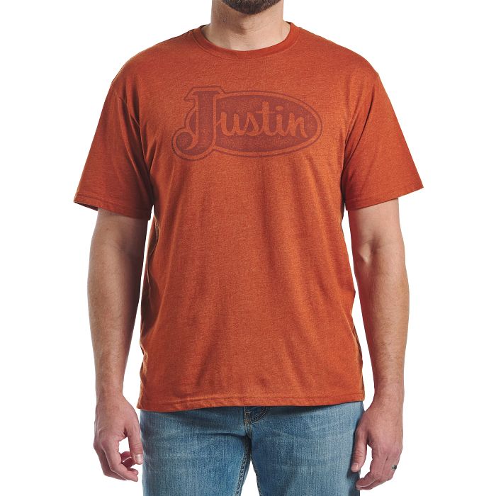 Justin Mens Longhorn Skull Tee Rust Heather | Country Clothing - Mens T Shirt | Saddleworld ipswich