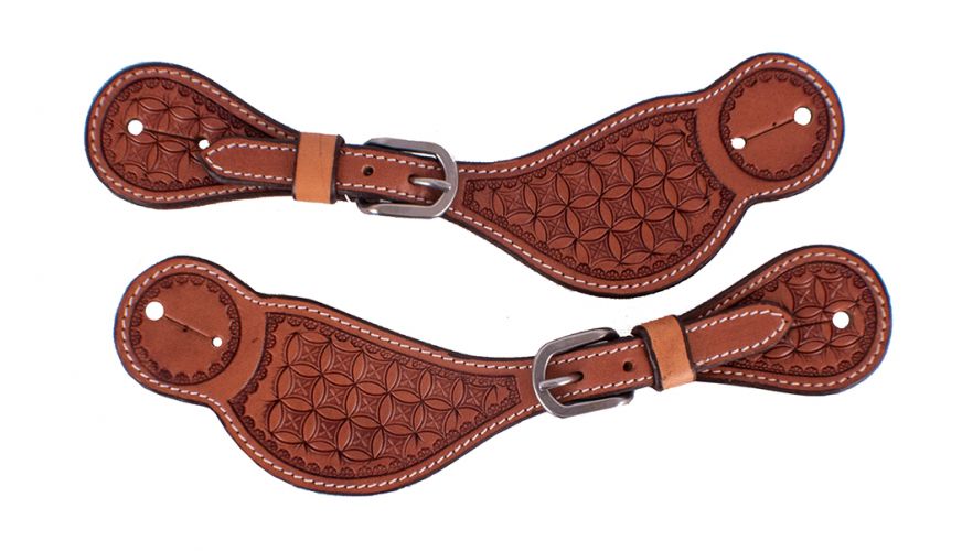 Showman Arg Leather Mens Spur Straps With Floral Tooling