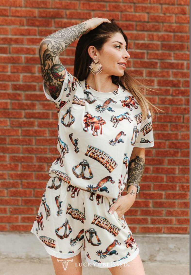 Lucky and Blessed Ivory Western Rodeo Print Set