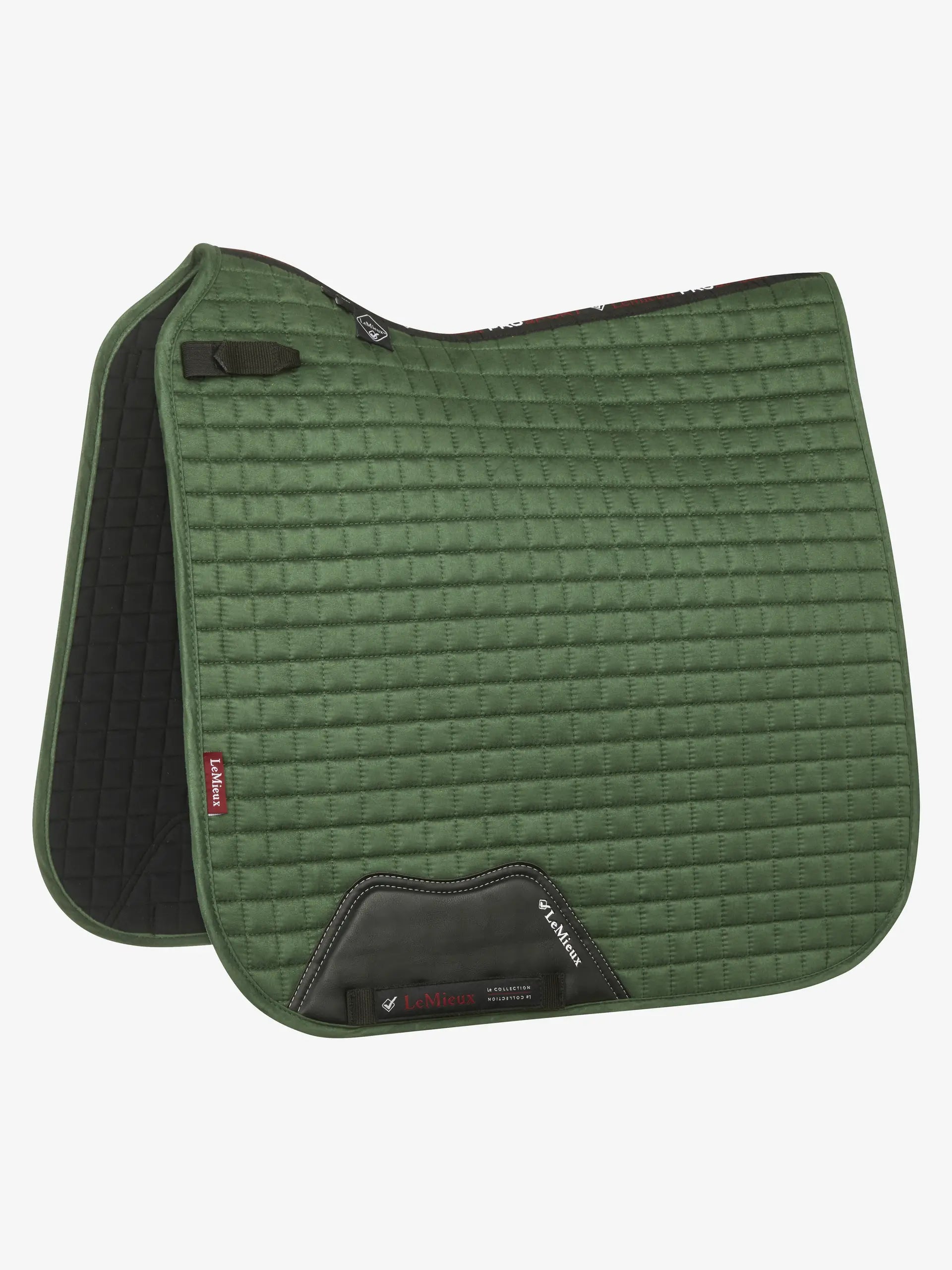 LeMieux Suede Dressage Square Hunter Green | Saddleworld Ipswich | Horse Supplies | Saddle Cloths and Ear Bonnetts