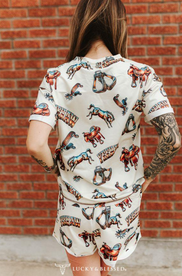 Lucky and Blessed Ivory Western Rodeo Print Set