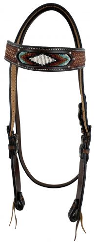 Dark Brown Two Tone Bridle with Beaded Inlay