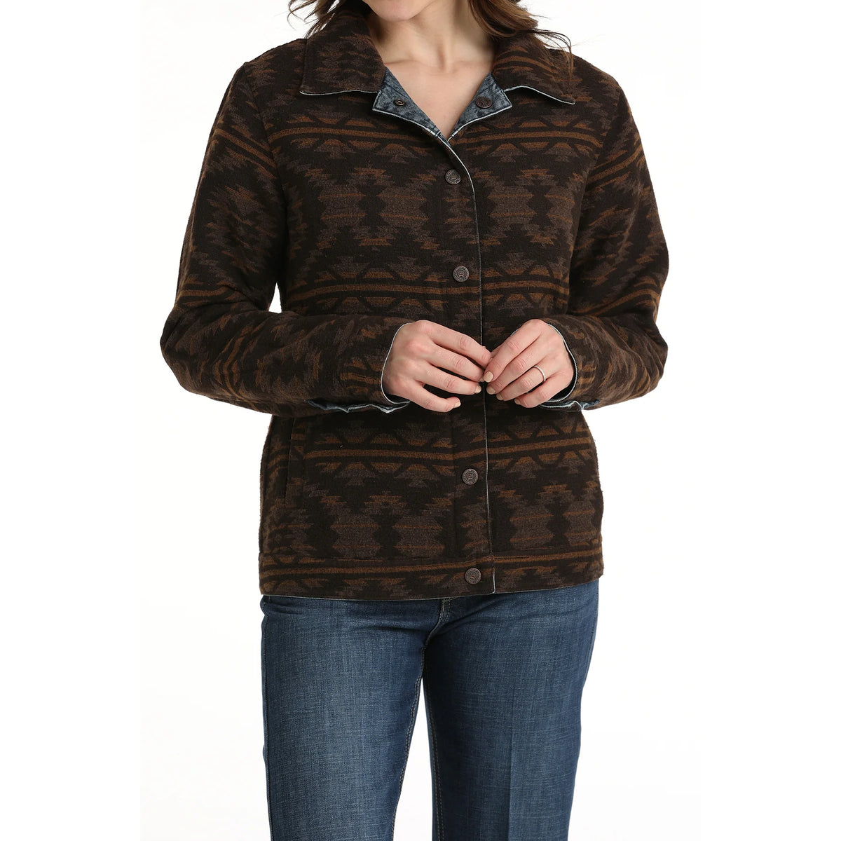 Cinch Ladies Reversible Trucker Aztec Indigo Denim Jacket - Winter Black Friday Sale