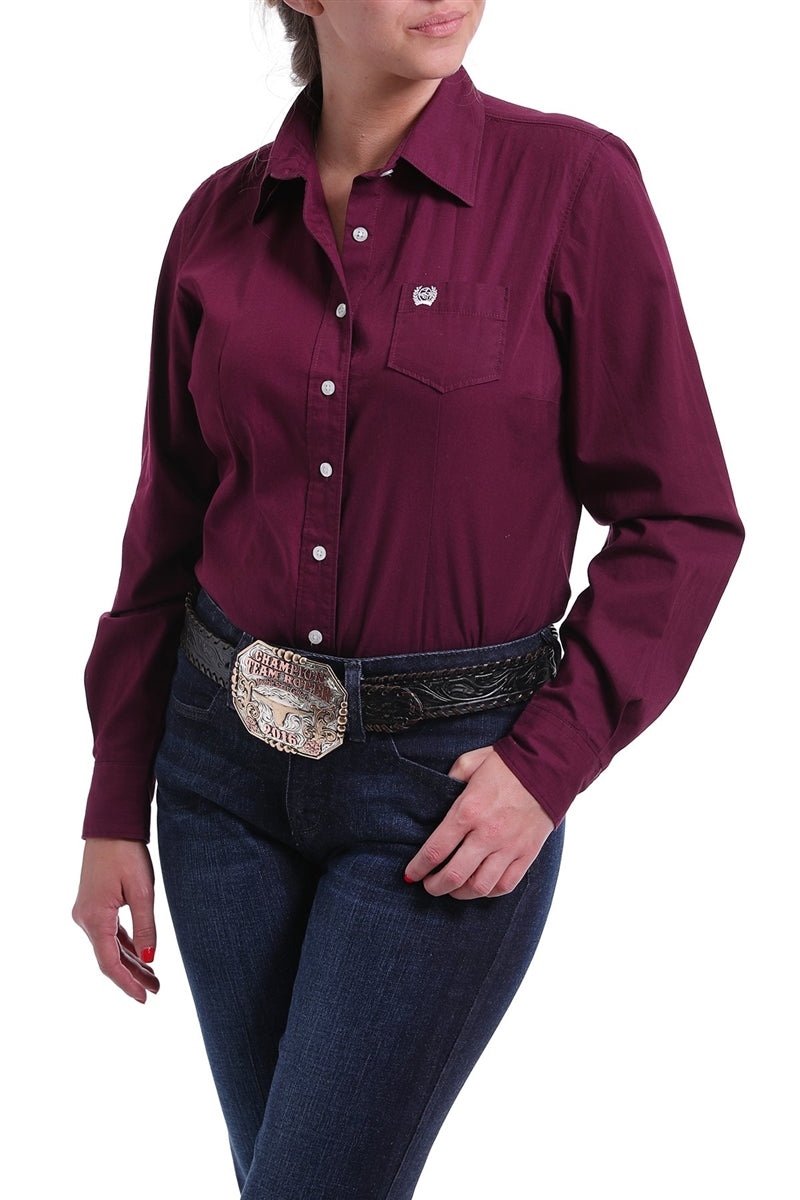 Cinch Womens Shirt Solid Burgundy Button Down Shirt