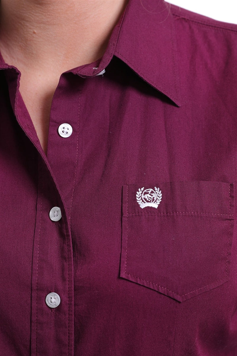 Cinch Womens Shirt Solid Burgundy Button Down Shirt