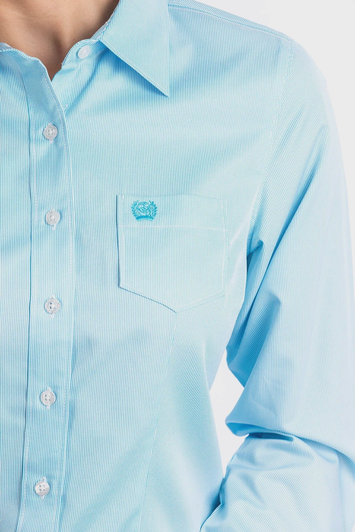 Cinch Wmns Solid Shirt Long Sleeve - Light Blue Pinstripe