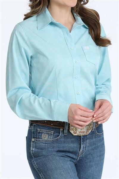 Cinch Ladies Arenaflex Button Down Light Blue Paisley Western Shirt