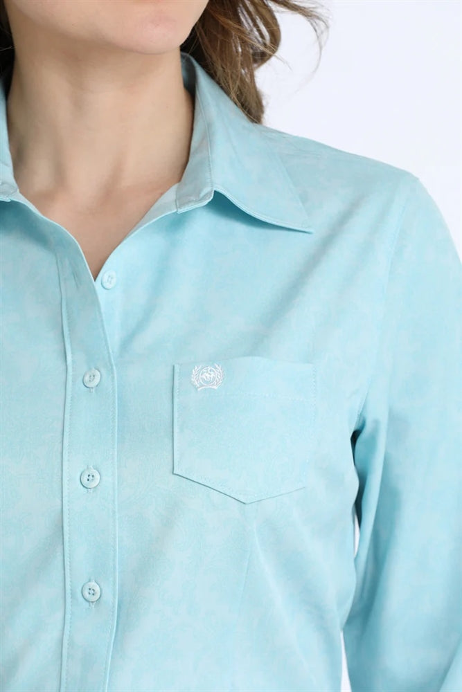 Cinch Ladies Arenaflex Button Down Light Blue Paisley Western Shirt