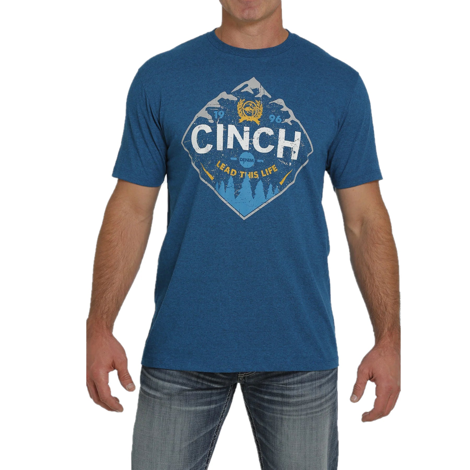 Cinch Mens Teal Mountain Logo Graphic T Shirt