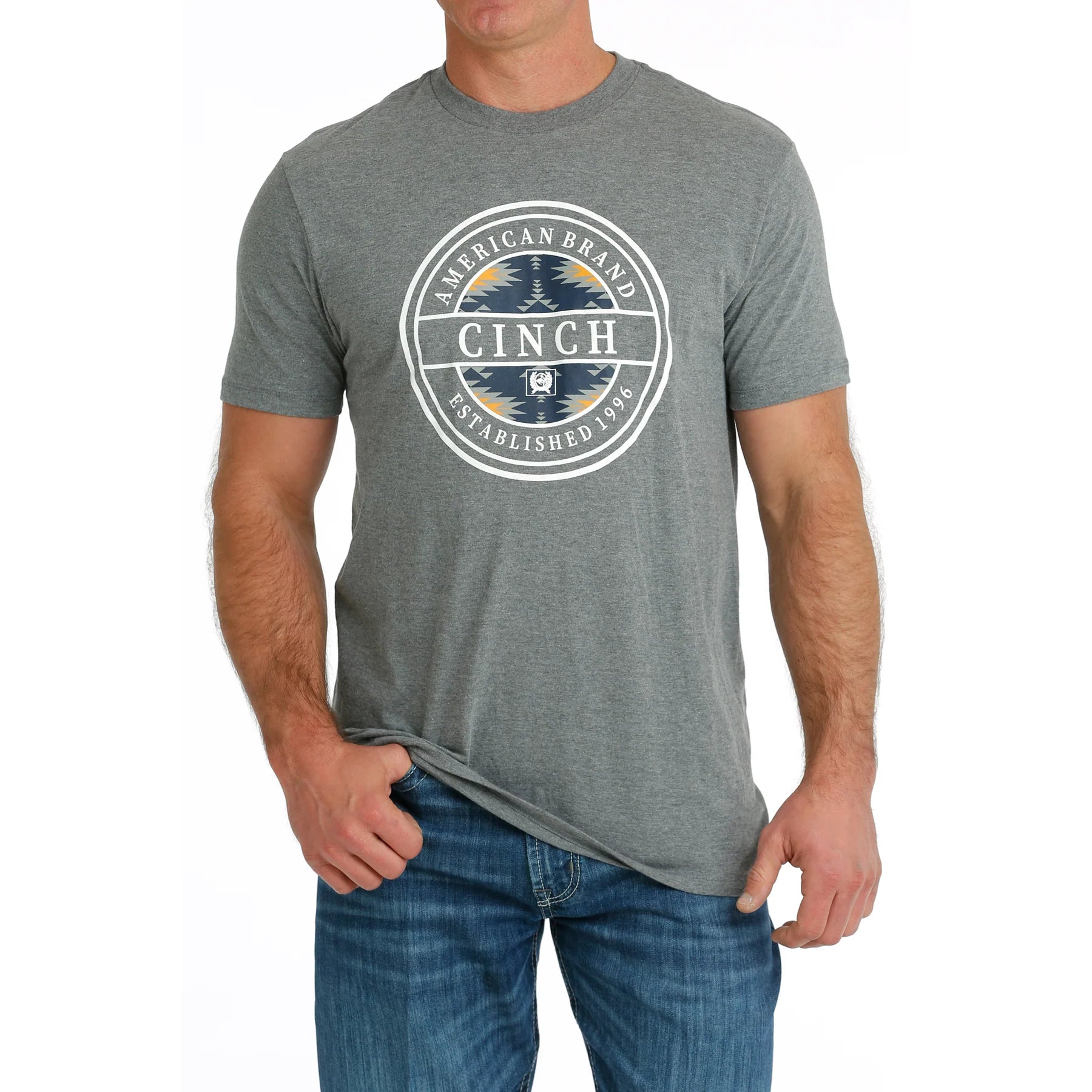Cinch Mens Grey Circular Logo Graphic T Shirt