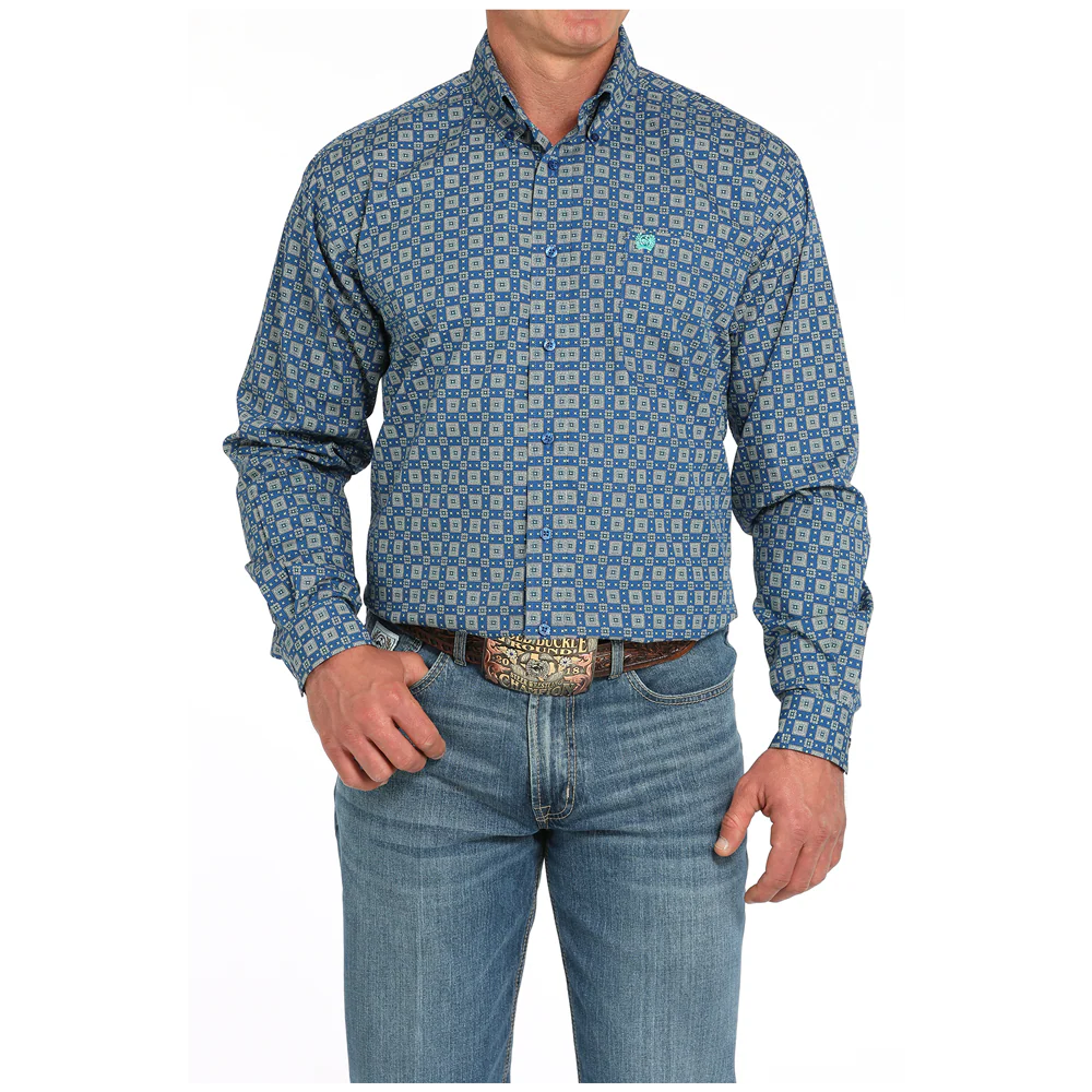 Cinch Mens Western Shirt - Royal Blue Print