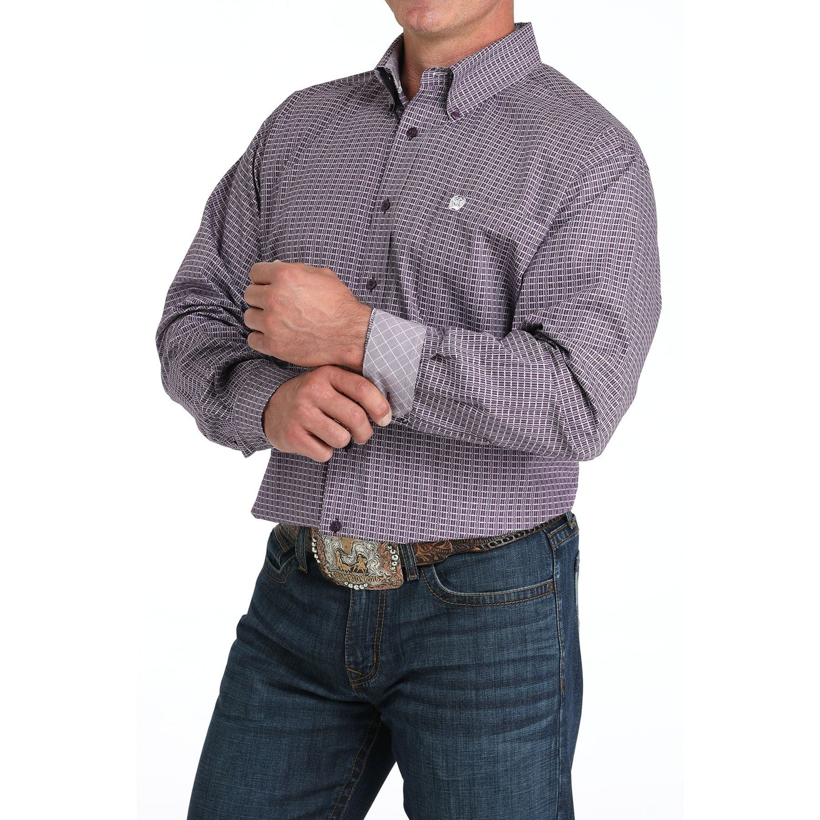 Cinch Mens Purple Plaid Print Western Shirt
