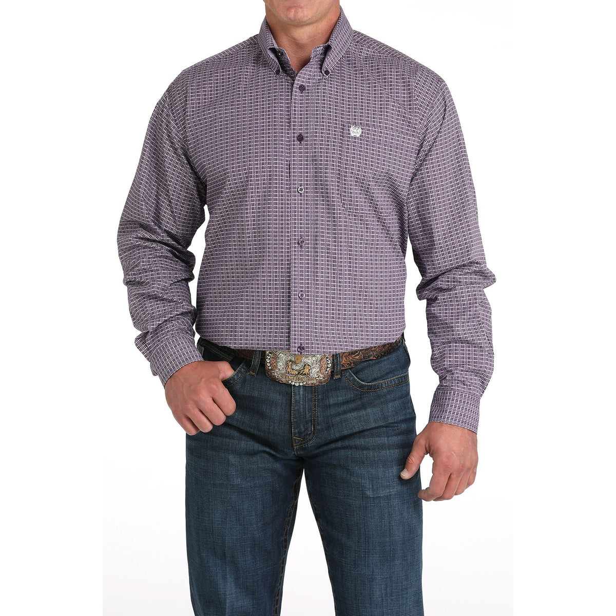 Cinch Mens Purple Plaid Print Western Shirt