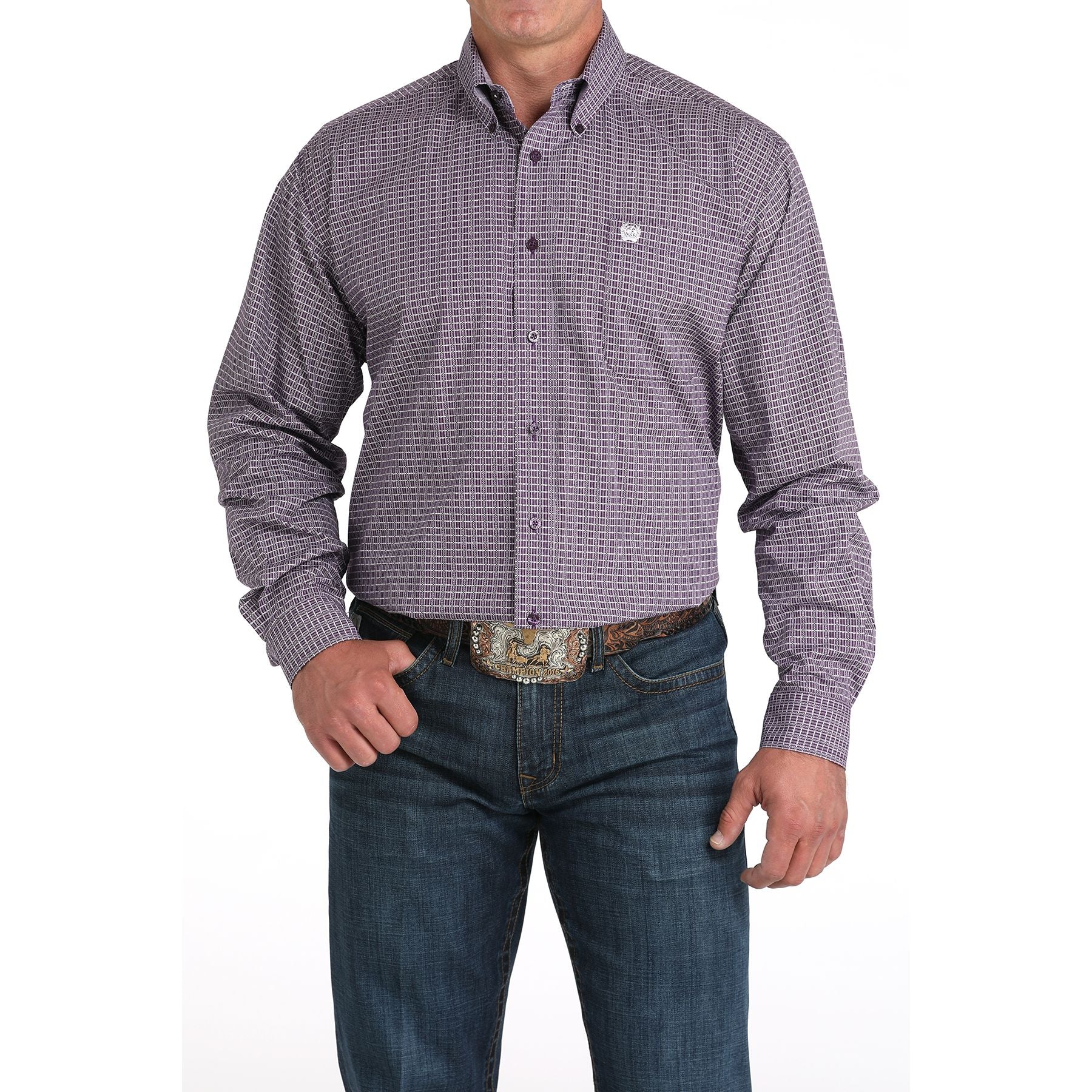 Cinch Mens Purple Plaid Print Western Shirt