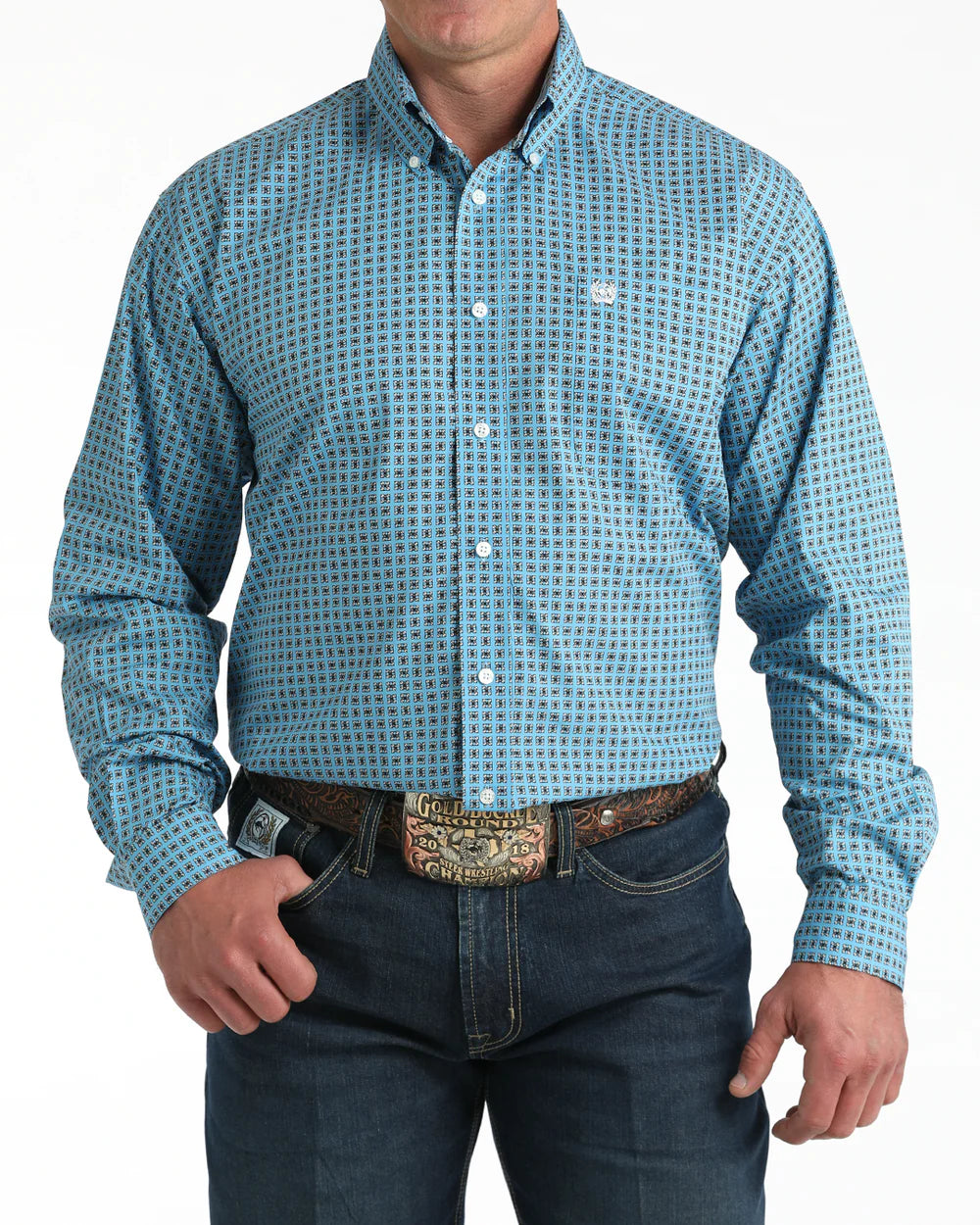 Cinch Blue Geometric Print Shirt