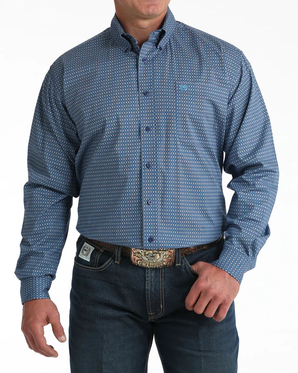 Cinch Royal Blue Geometric Print L/Sleeve Shirt