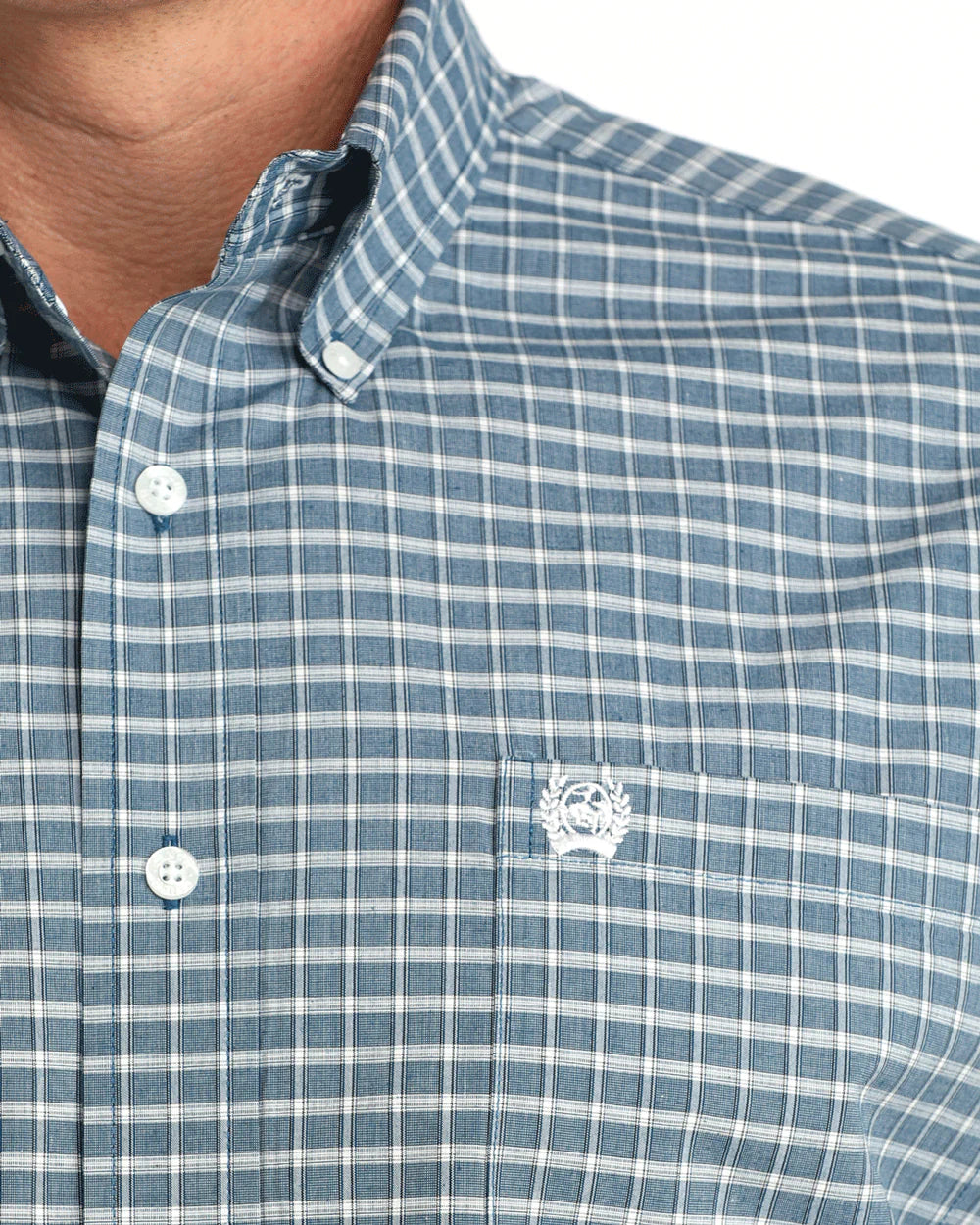 Cinch Mens Navy Plaid Button Down Long Sleeve Shirt