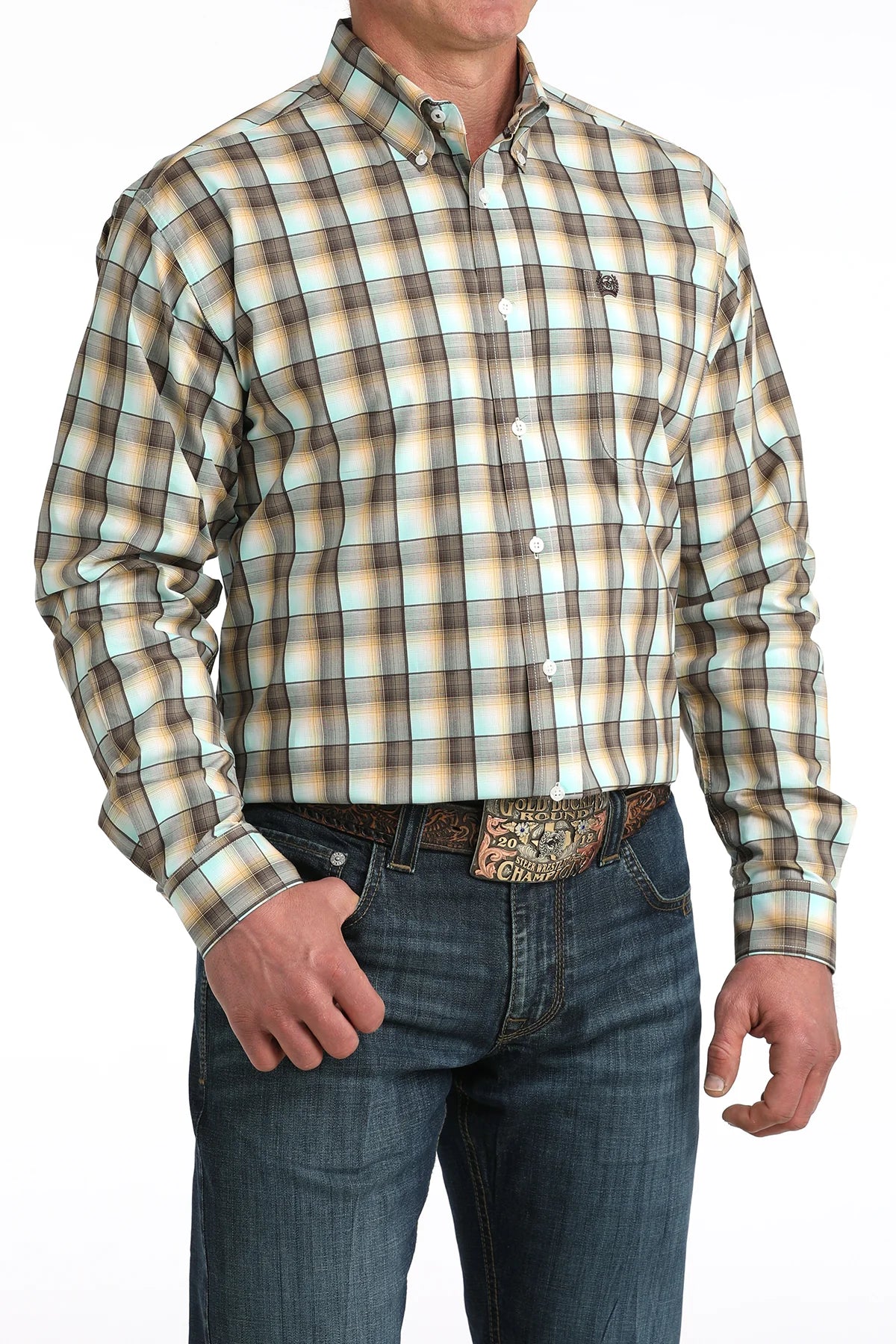 Cinch Mens Plaid Long Sleeve Button Down Shirt