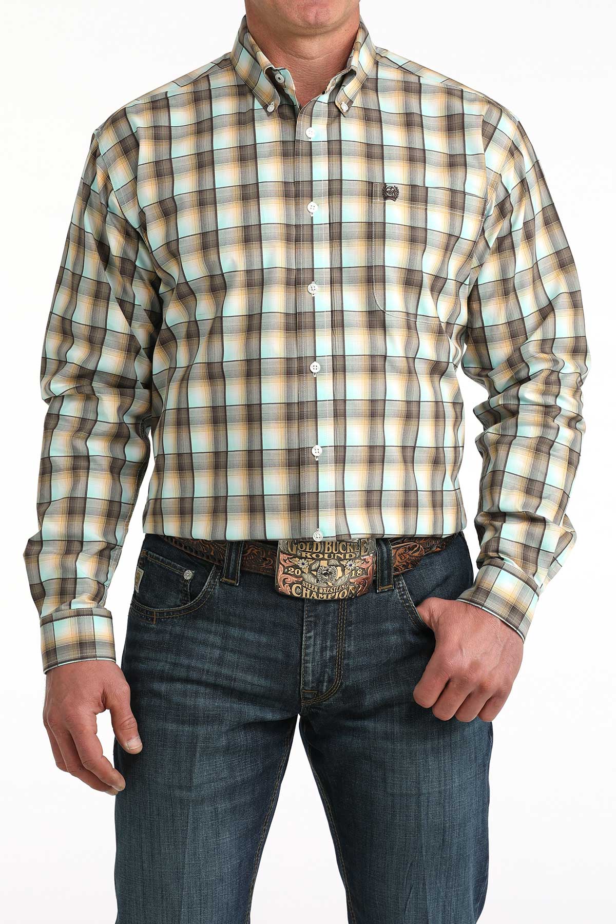 Cinch Mens Plaid Long Sleeve Button Down Shirt