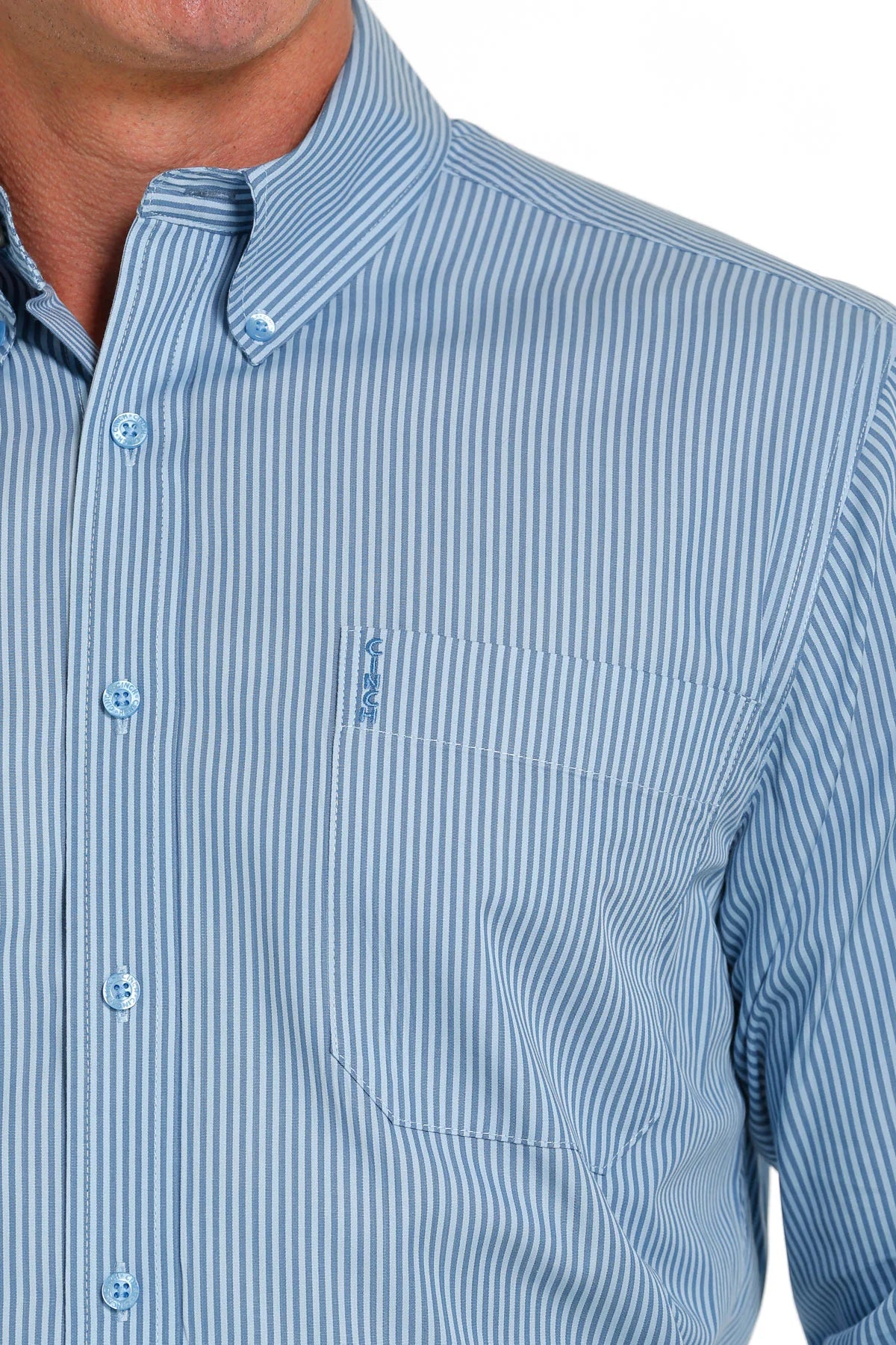 Cinch Mens Modern Fit Blue Stripe Long Sleeve Button Down Shirt