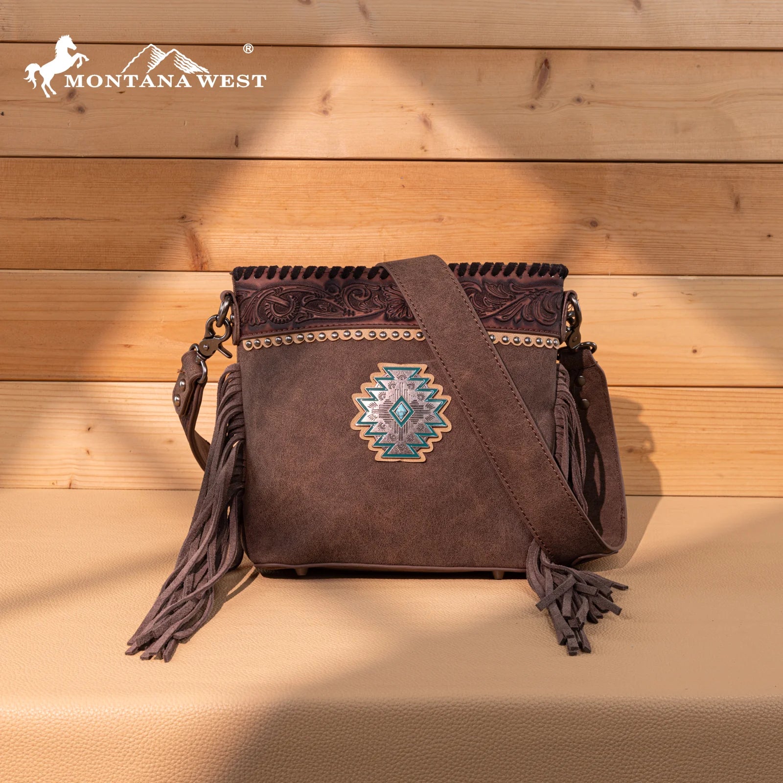 Montana West Tooled Aztec Concho Collection Crossbody