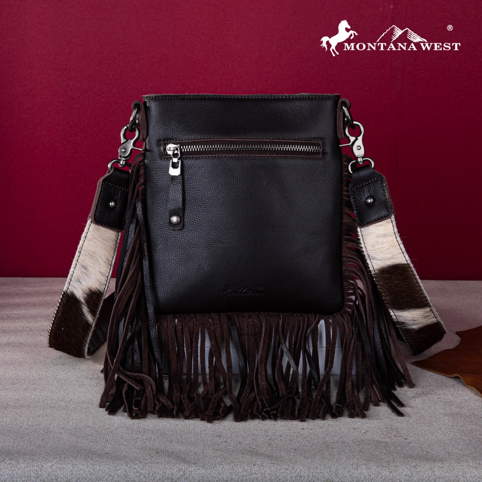Montana West Leather Hair On Fringe Crossbody