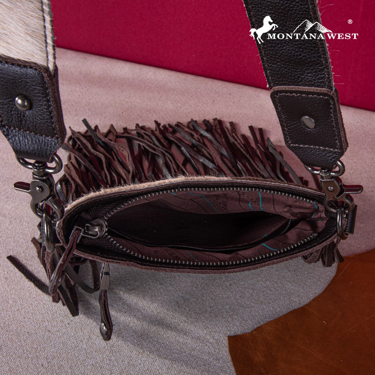 Montana West Leather Hair On Fringe Crossbody