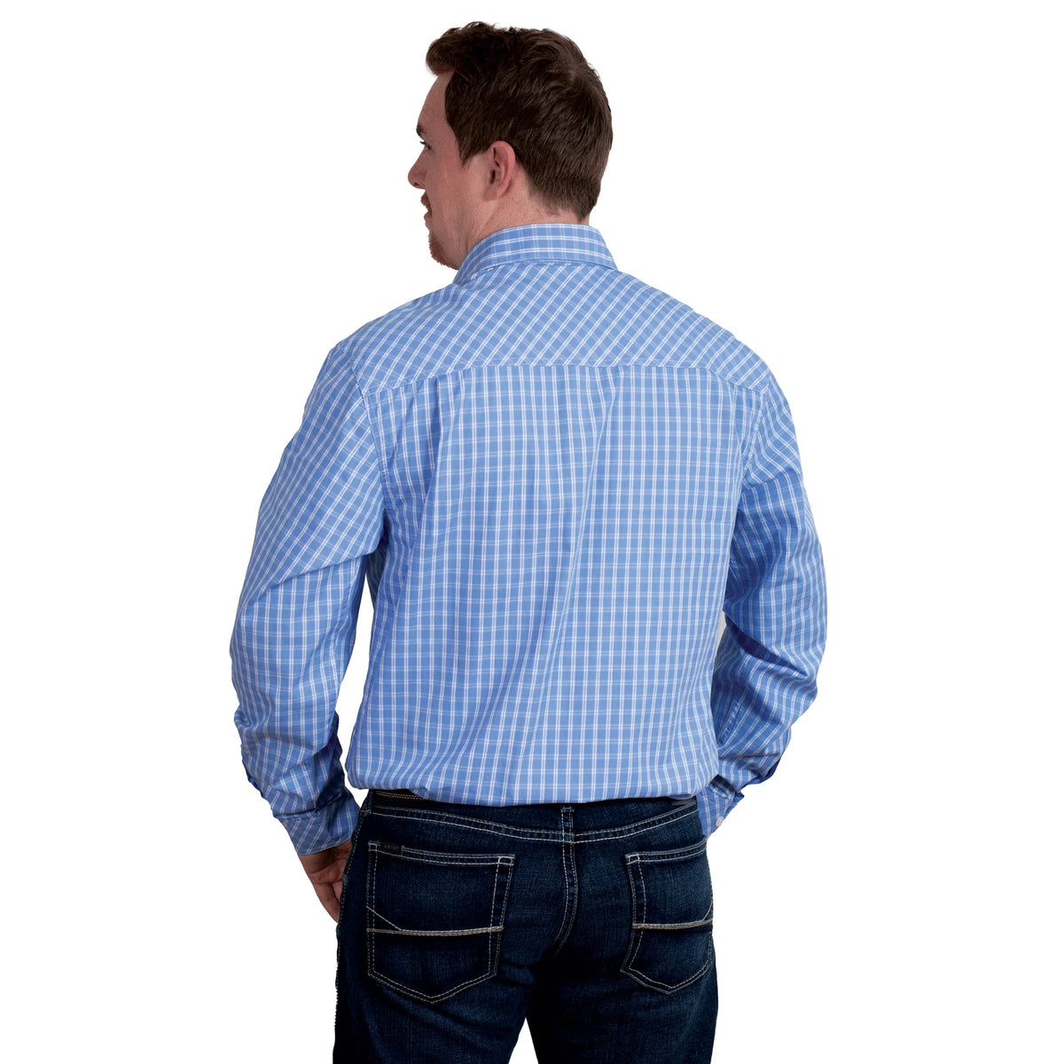 Just Country Mns Austin Full Button Print Workshirt Cornflower Check