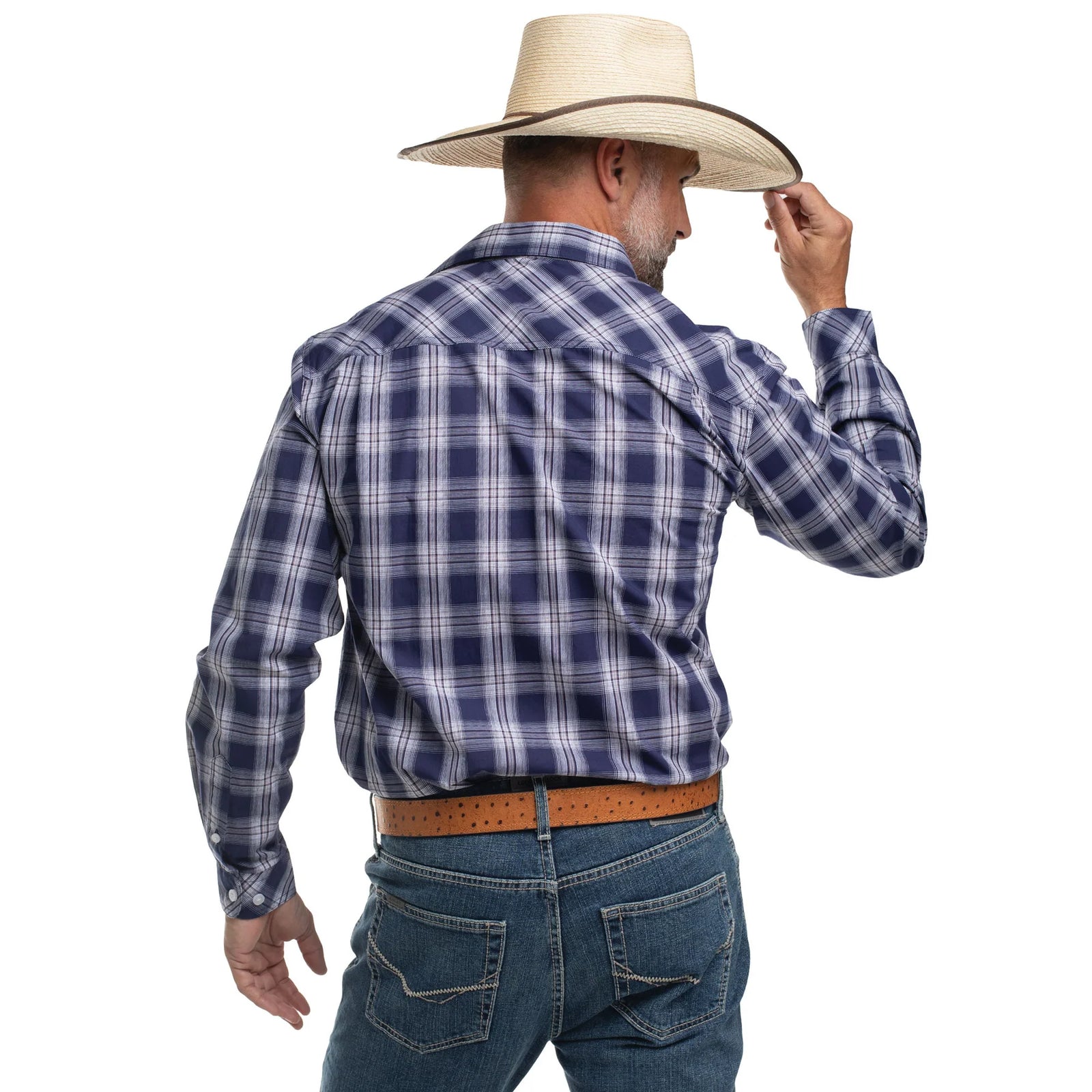 Just Country Mns Austin Full Button Print Workshirt Navy and White Plaid