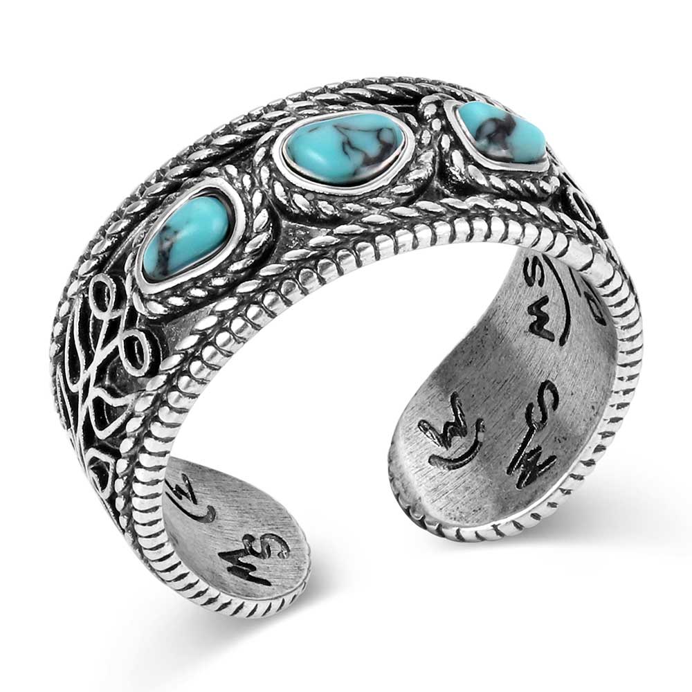 Montana Silversmiths - Boot Stitch Turquoise Open Ring | Giftware - Jewellery | Saddleworld Ipswich