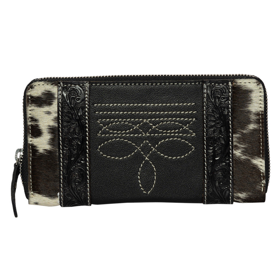 The Design Edge Moore Cowhide and Tooling Boot Stitched Zippered Wallet