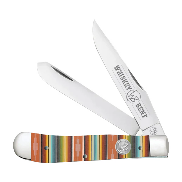 Whiskey Bent Trapper Pocket Knife Filework Twin Blade Serape Sunrise