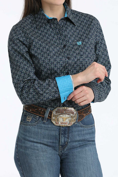 Cinch Wmns Navy Geometric Print Shirt