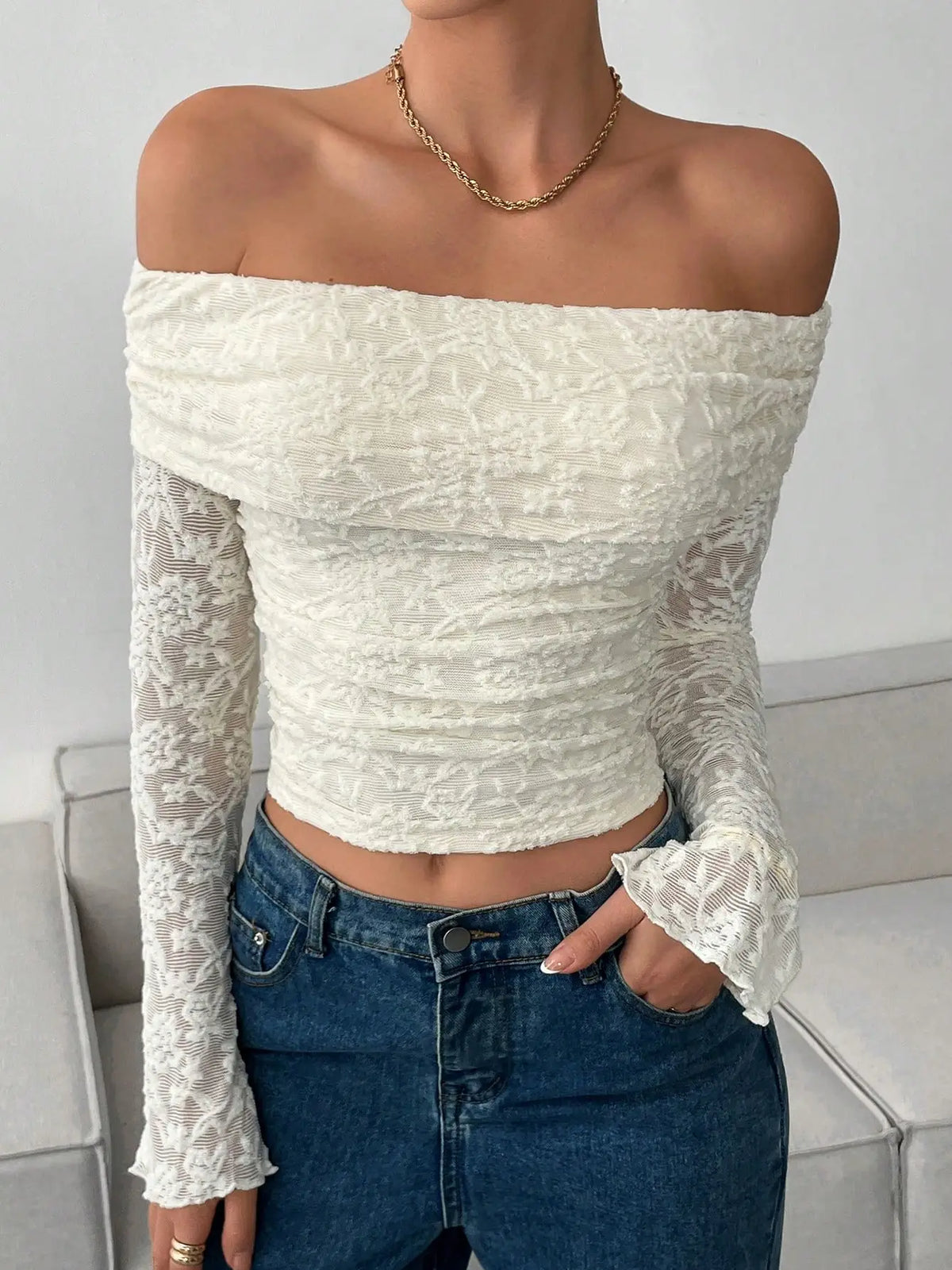 Off Shoulder Long Sleeve Bodycon Top | Country Clothing - Ladies Shirt | Saddleworld Ipswich