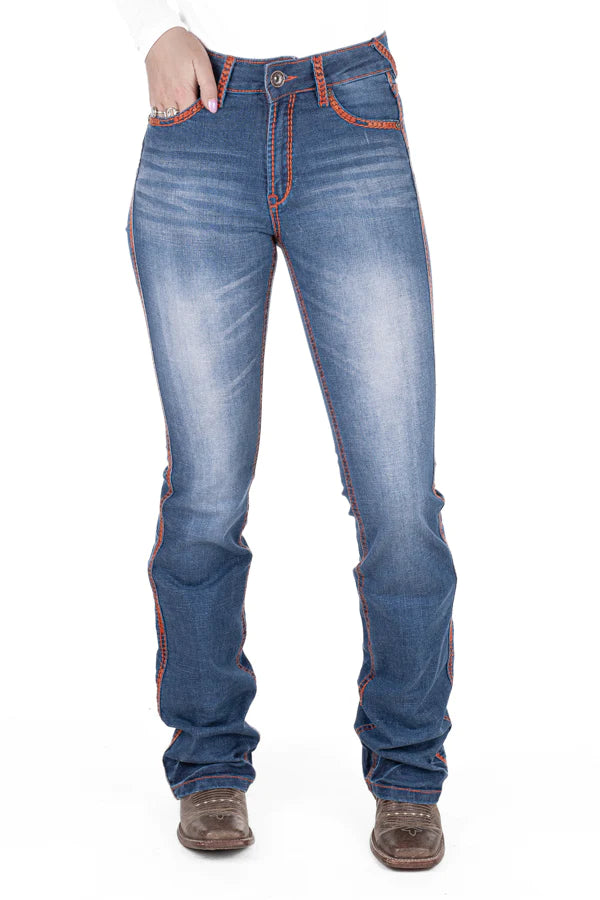 Hitchley and Harrow Ultra High Rise Michigan Rust Stitch Jeans
