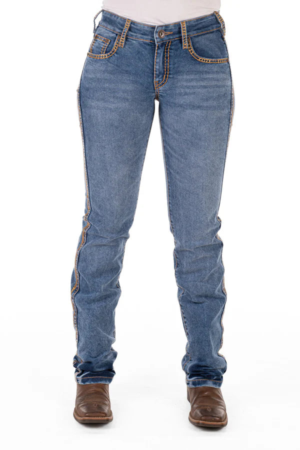 Hitchley and Harrow Mid Rise - Yellowstone Bronze Swirl Stitch Jean - Christmas Sale