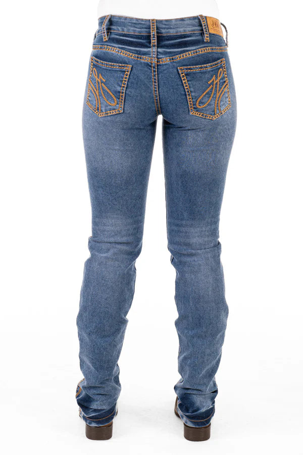 Hitchley and Harrow Mid Rise - Yellowstone Bronze Swirl Stitch Jean - Christmas Sale