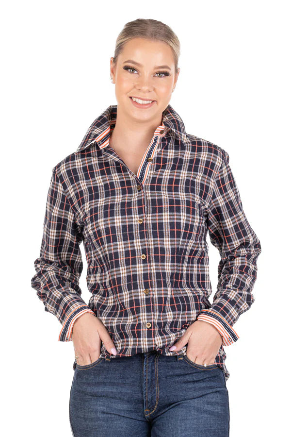 Hitchley and Harrow Navy Brown Neon Check Shirt