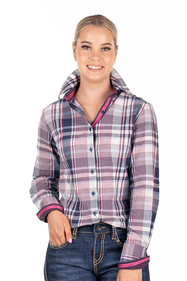 Hitchley and Harrow Fitted Shirt - Navy, White, Light Blue and Purple