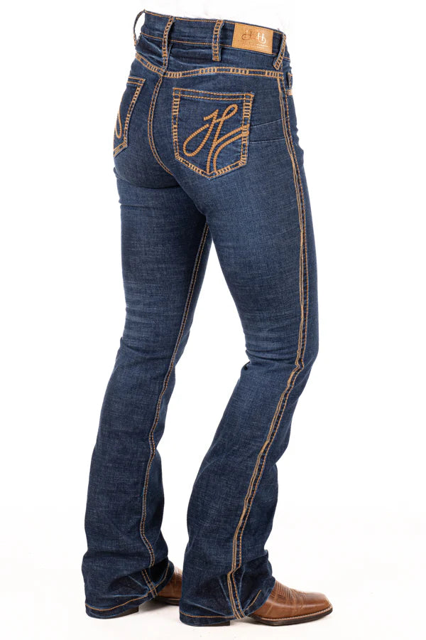 Hitchley and Harrow Ultra High Rise San Antonio Tan and Metallic Stitch Jean