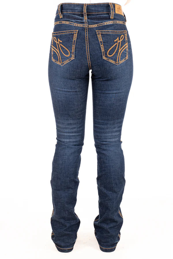 Hitchley and Harrow Ultra High Rise San Antonio Tan and Metallic Stitch Jean