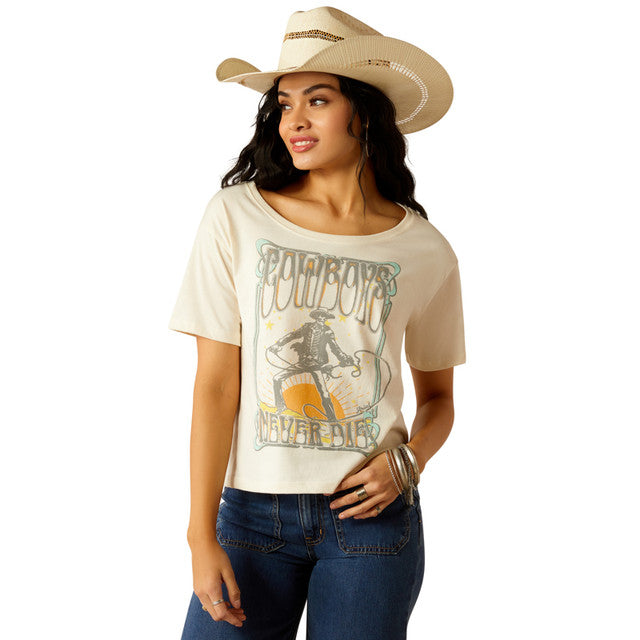 Ariat Wms Cowboys Never Die SS Crop tee Natural - Black Friday Sale