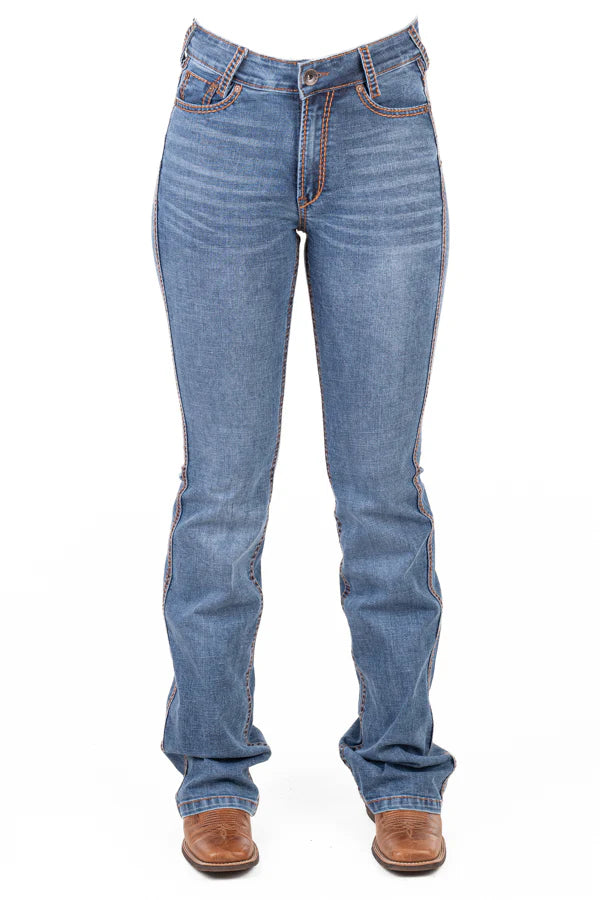 Hitchley and Harrow Ultra High Rise Massachusetts Deep Tan Stitch Jeans