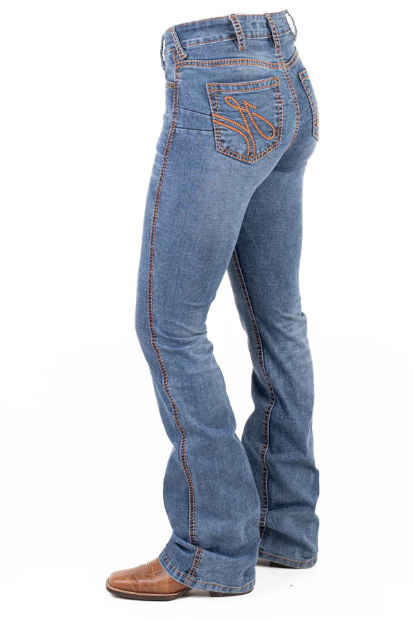 Hitchley and Harrow Ultra High Rise Massachusetts Deep Tan Stitch Jeans