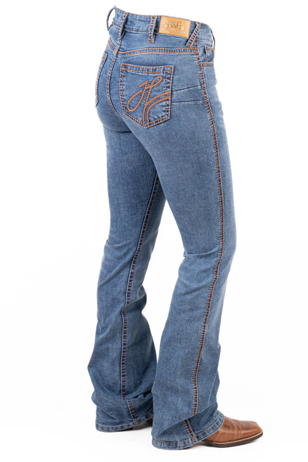 Hitchley and Harrow Ultra High Rise Massachusetts Deep Tan Stitch Jeans