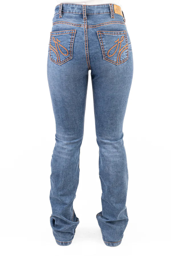 Hitchley and Harrow Ultra High Rise Massachusetts Deep Tan Stitch Jeans